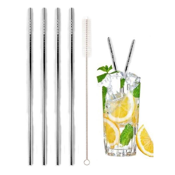 Stainless Steel Drinking Straw with Brush (4-Pack) - Straws - Straight Silver