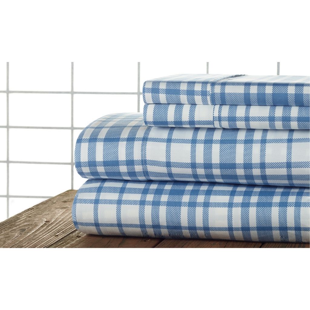 1800-TC Egyptian Luxury Printed Sheet Set by Bibb Home® - Twin - Blue Plaid