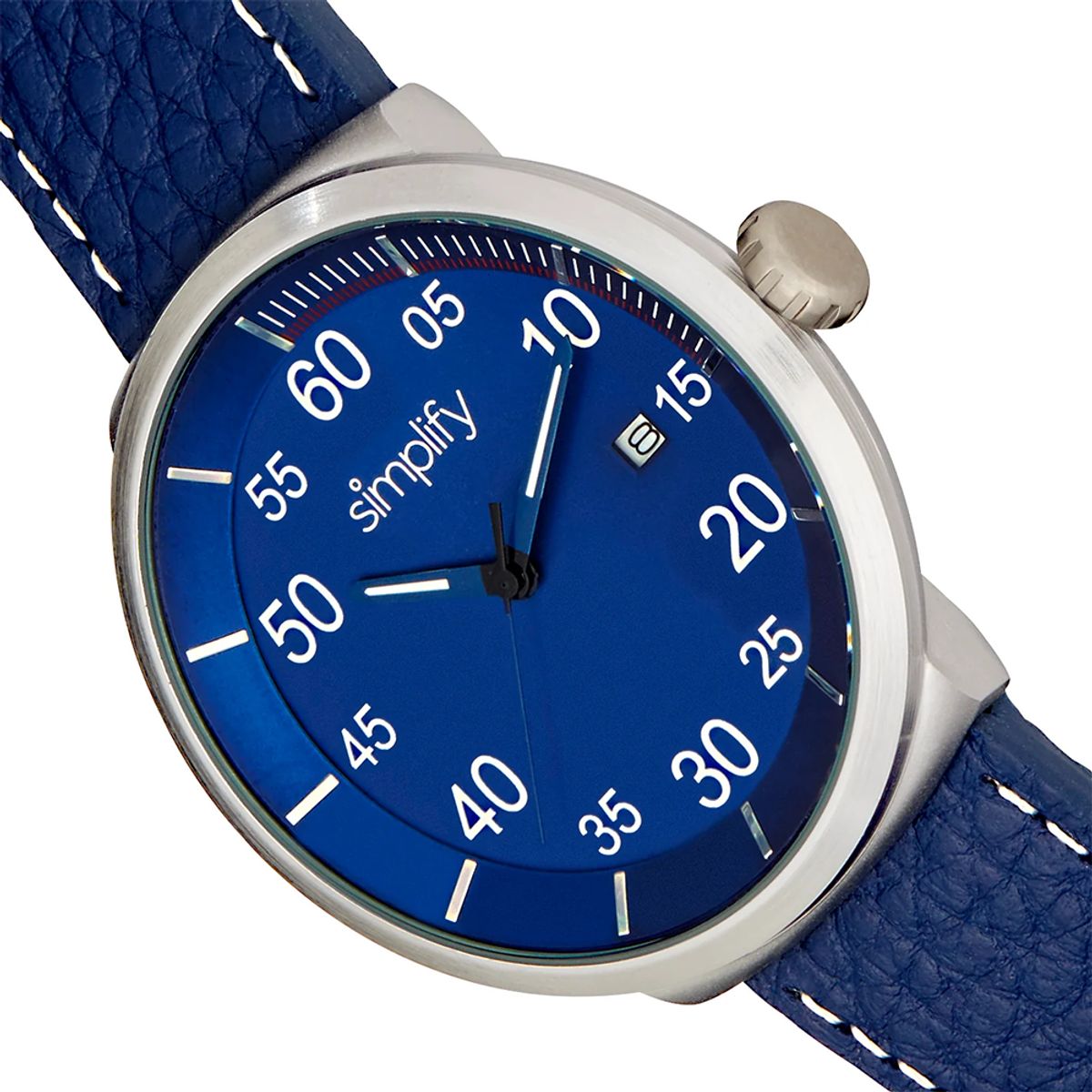 Simplify&trade; The 7100 Leather-Band Watch with Date - Blue