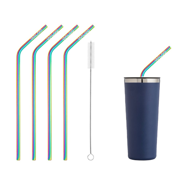 Stainless Steel Drinking Straw with Brush (4-Pack) - Straws - Curved Rainbow