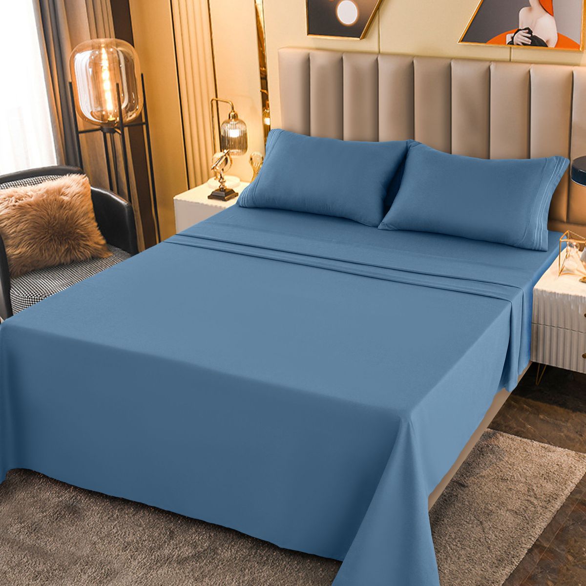 1800-Series Deep Pocket Premier Microfiber Bed Sheet Set - Twin - Blue