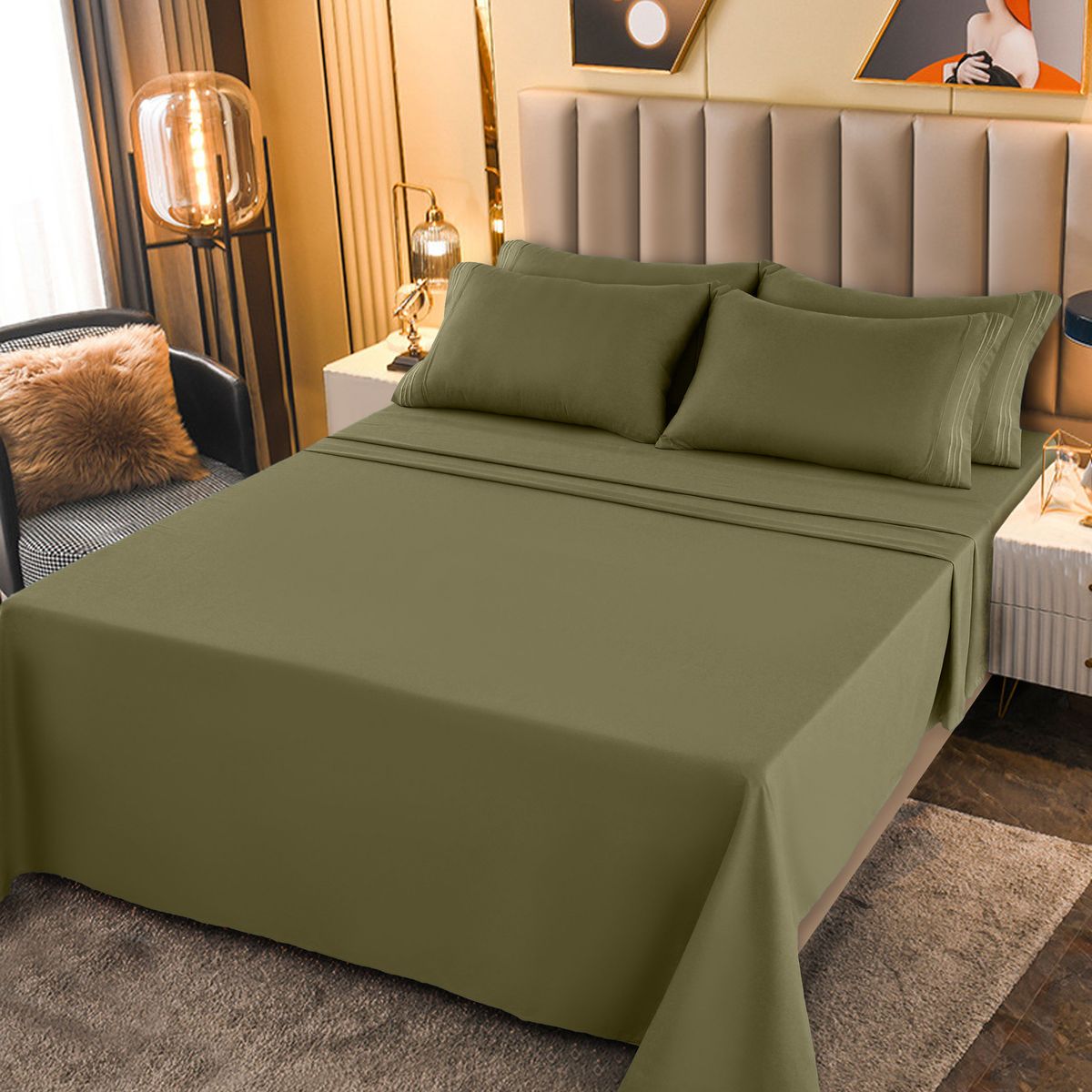 1800-Series Deep Pocket Premier Microfiber Bed Sheet Set - Queen - Green