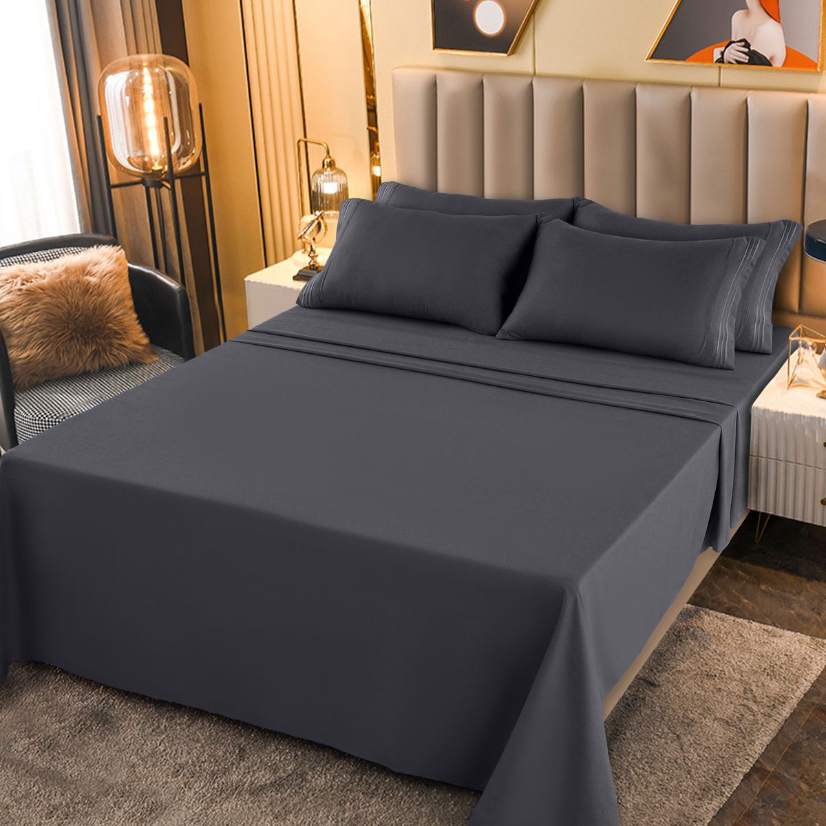 1800-Series Deep Pocket Premier Microfiber Bed Sheet Set - Queen - Gray