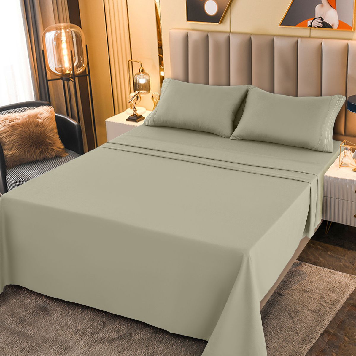 1800-Series Deep Pocket Premier Microfiber Bed Sheet Set - PLN_T_XL_VANILLA