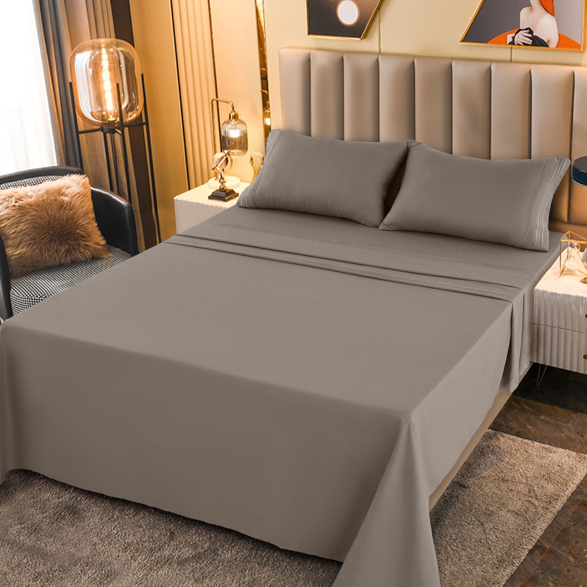 1800-Series Deep Pocket Premier Microfiber Bed Sheet Set - PLN_T_XL_TAUPE