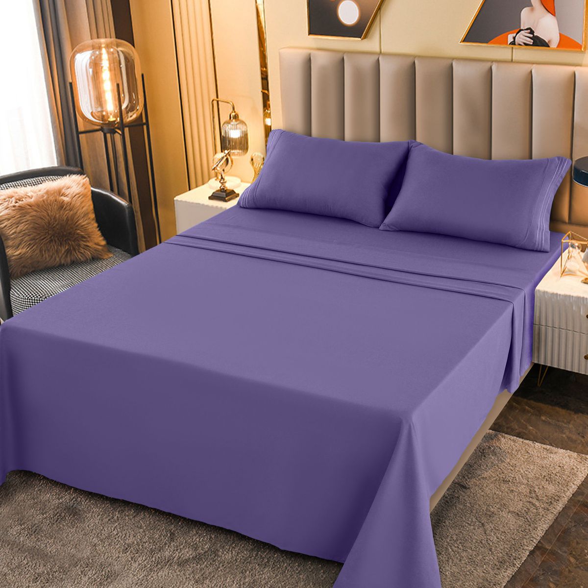 1800-Series Deep Pocket Premier Microfiber Bed Sheet Set - PLN_T_XL_LAVENDER