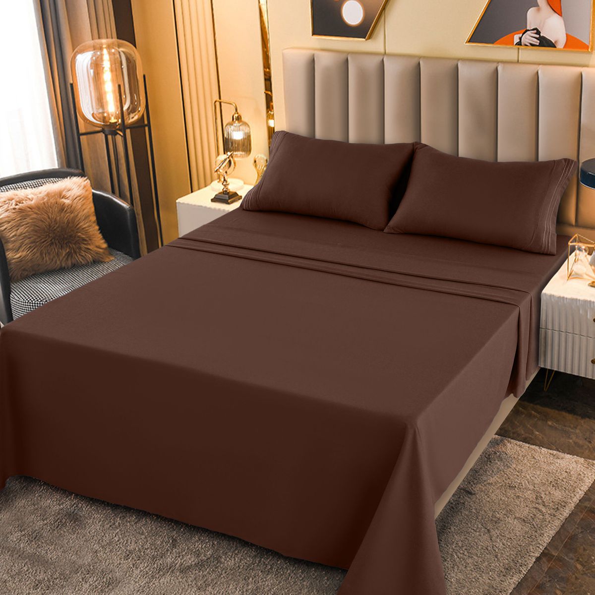 1800-Series Deep Pocket Premier Microfiber Bed Sheet Set - PLN_T_XL_BROWN