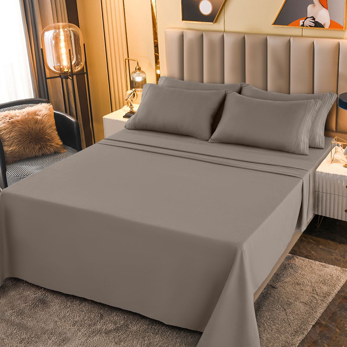 1800-Series Deep Pocket Premier Microfiber Bed Sheet Set - PLN_CAL_K_TAUPE