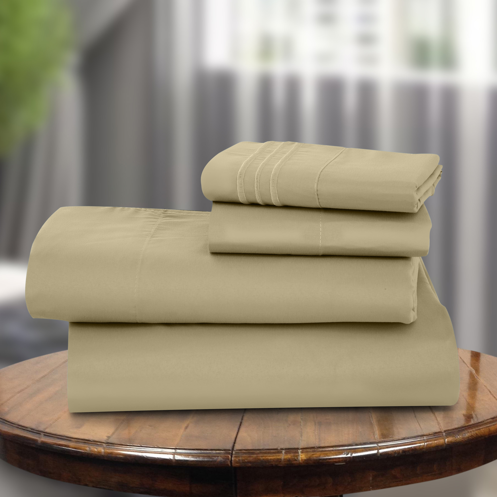 1800-Series Deep Pocket Premier Microfiber Bed Sheet Set - Twin Beige