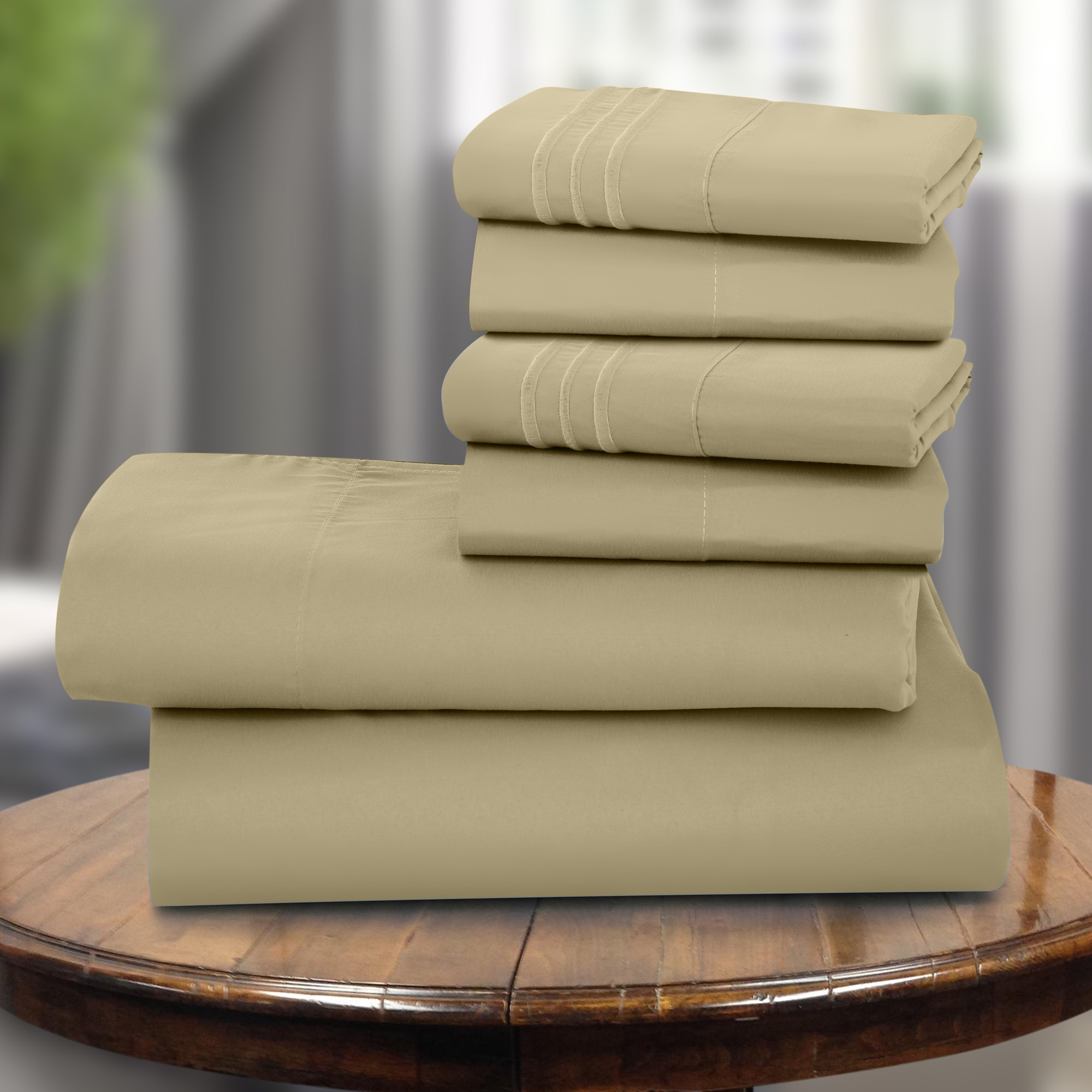 1800-Series Deep Pocket Premier Microfiber Bed Sheet Set - Queen Beige