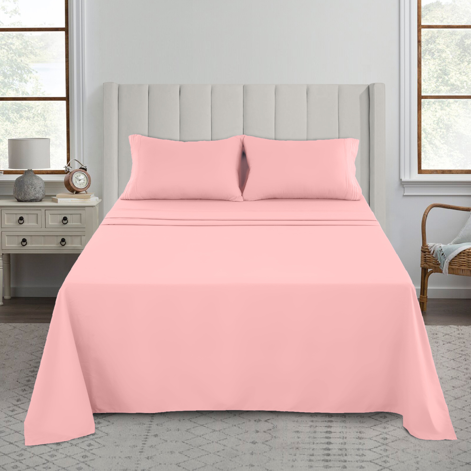 1800-Series Deep Pocket Premier Microfiber Bed Sheet Set - Twin XL Baby Pink