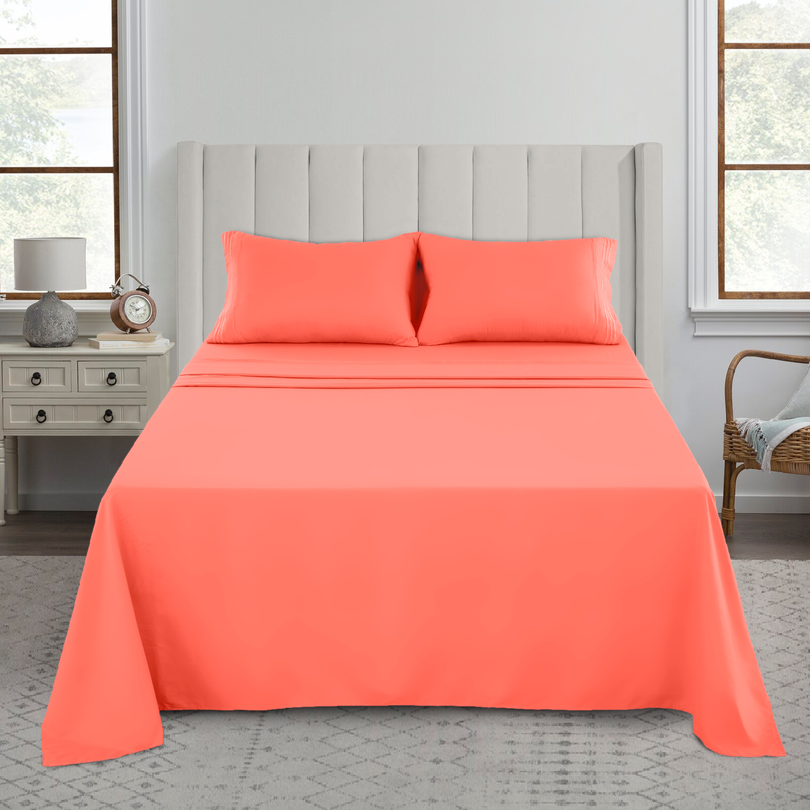 1800-Series Deep Pocket Premier Microfiber Bed Sheet Set - Twin XL Coral