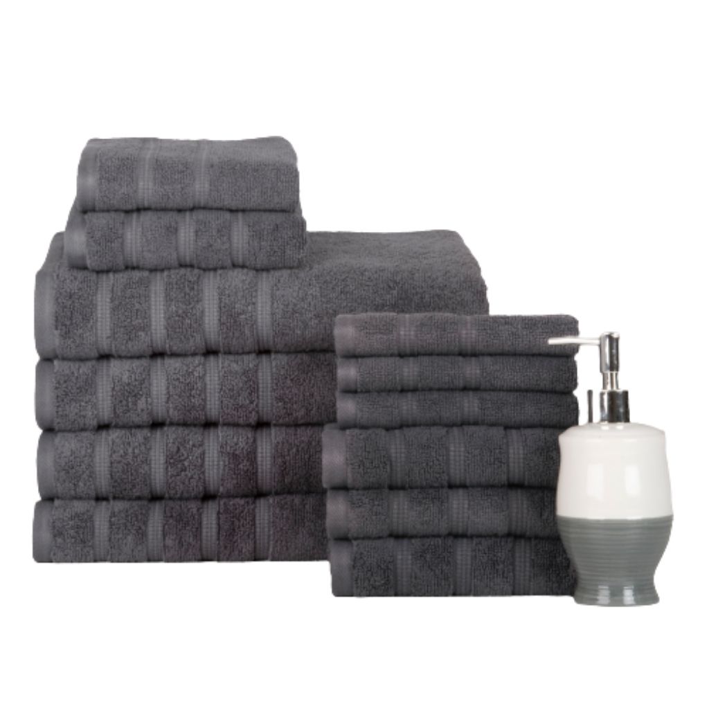 Bibb Home® 12-Piece Zero Twist Cotton Towel Set - Grey