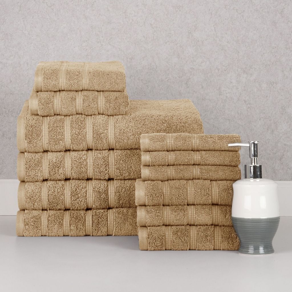 Bibb Home® 12-Piece Zero Twist Cotton Towel Set - Linen
