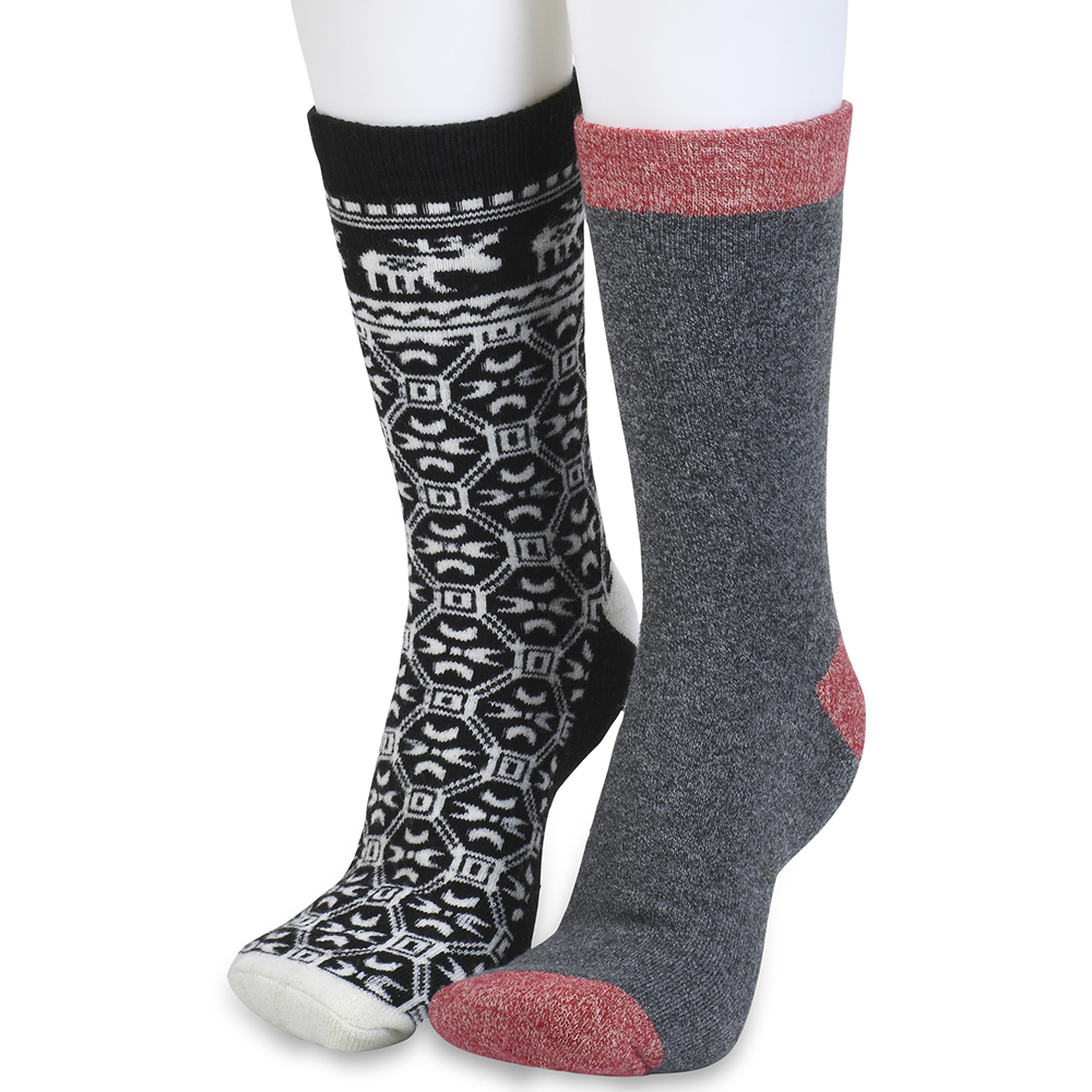 GaaHuu Women's Super Soft Cushioned Thermal Socks (2-Pair) - black moose/grey solid