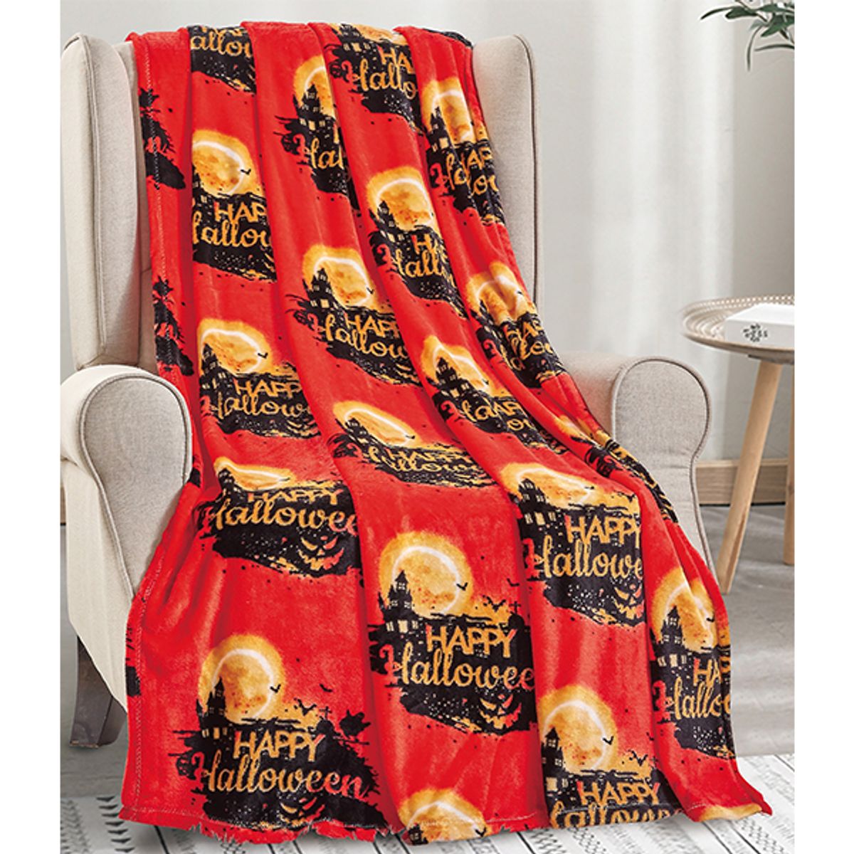 50 x 60-Inch Autumn and Halloween Throw Blanket - Haunted House