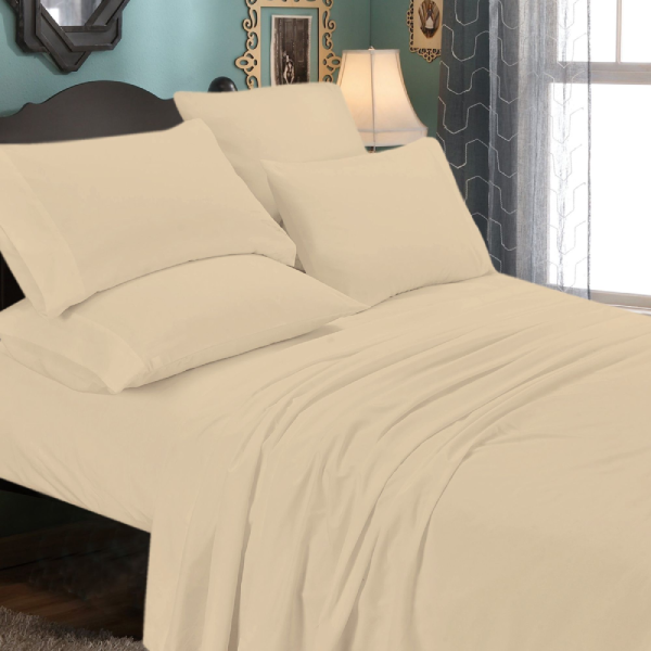 6-Piece Luxurious Super Soft Deep Pocket Premium Bed Sheet Set - Cream - King