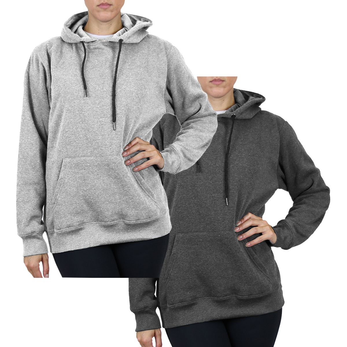 GBH Women's Heavyweight Fleece-Lined Pullover Hoodie (2-Pack) - X-Large - Black, Olive