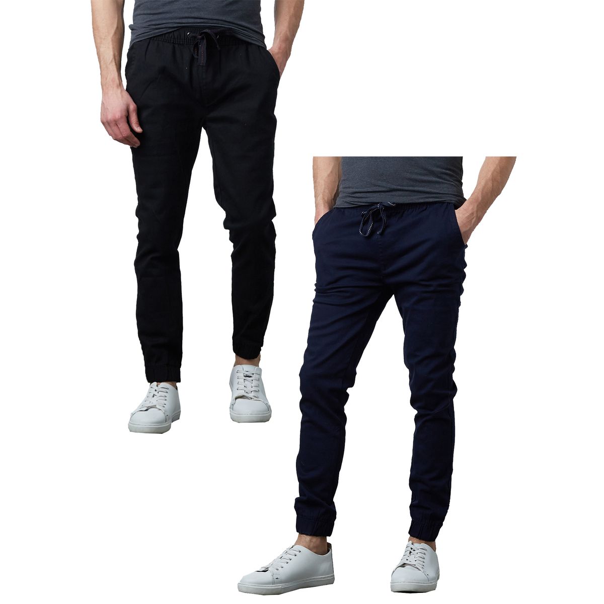 Men's Slim-Fit Cotton Twill Jogger Pants (2-Pack) - MJP-601-BK-NV / 2XL