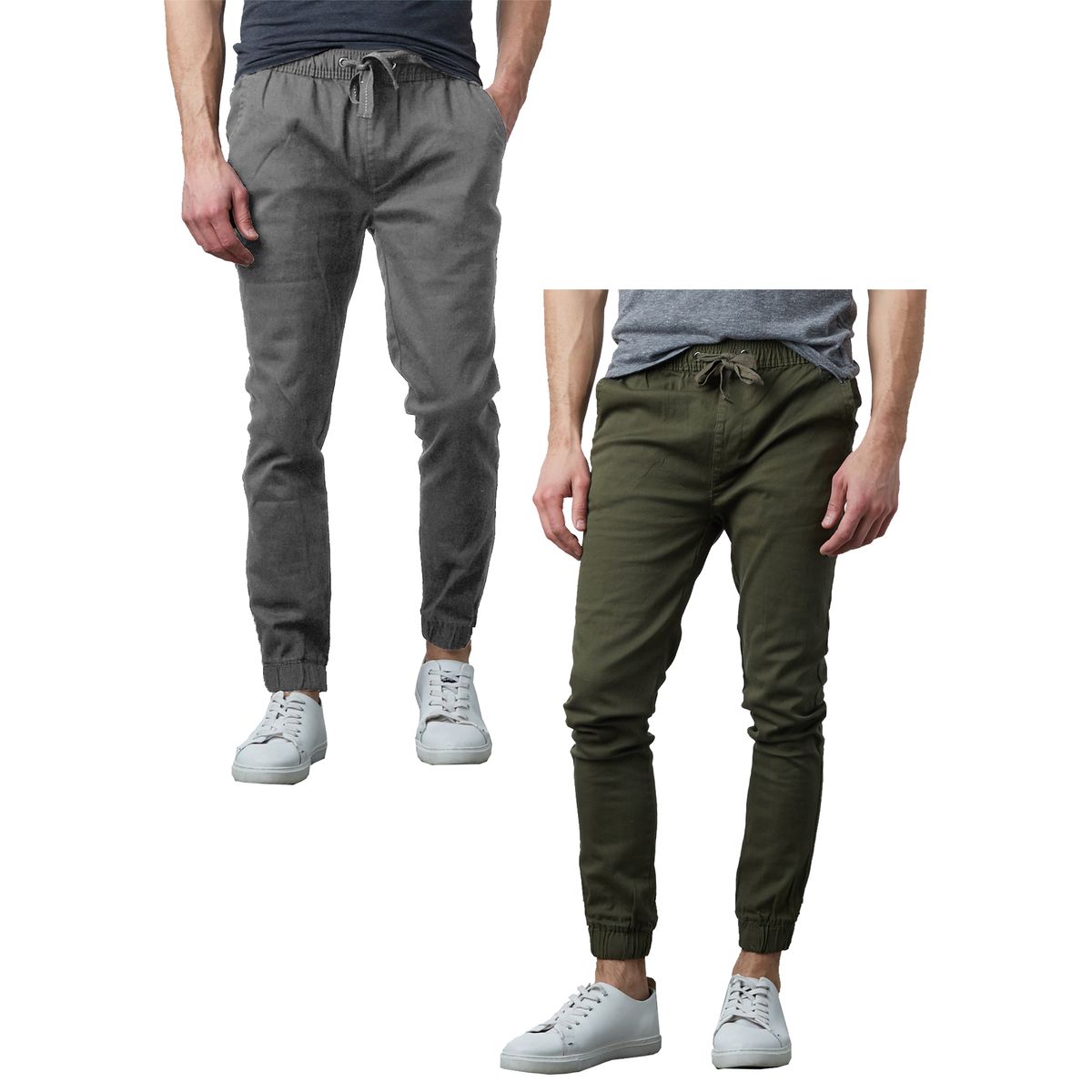 Men's Slim-Fit Cotton Twill Jogger Pants (2-Pack) - MJP-601-DG-OL / 2XL