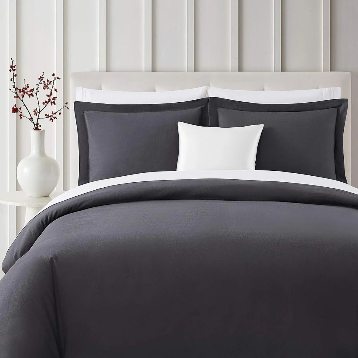 Bibb Home® 3-Piece Flannel Duvet Cover Set - Bibb Home 3-Piece Flannel Duvet Cover Set, Twin - Grey
