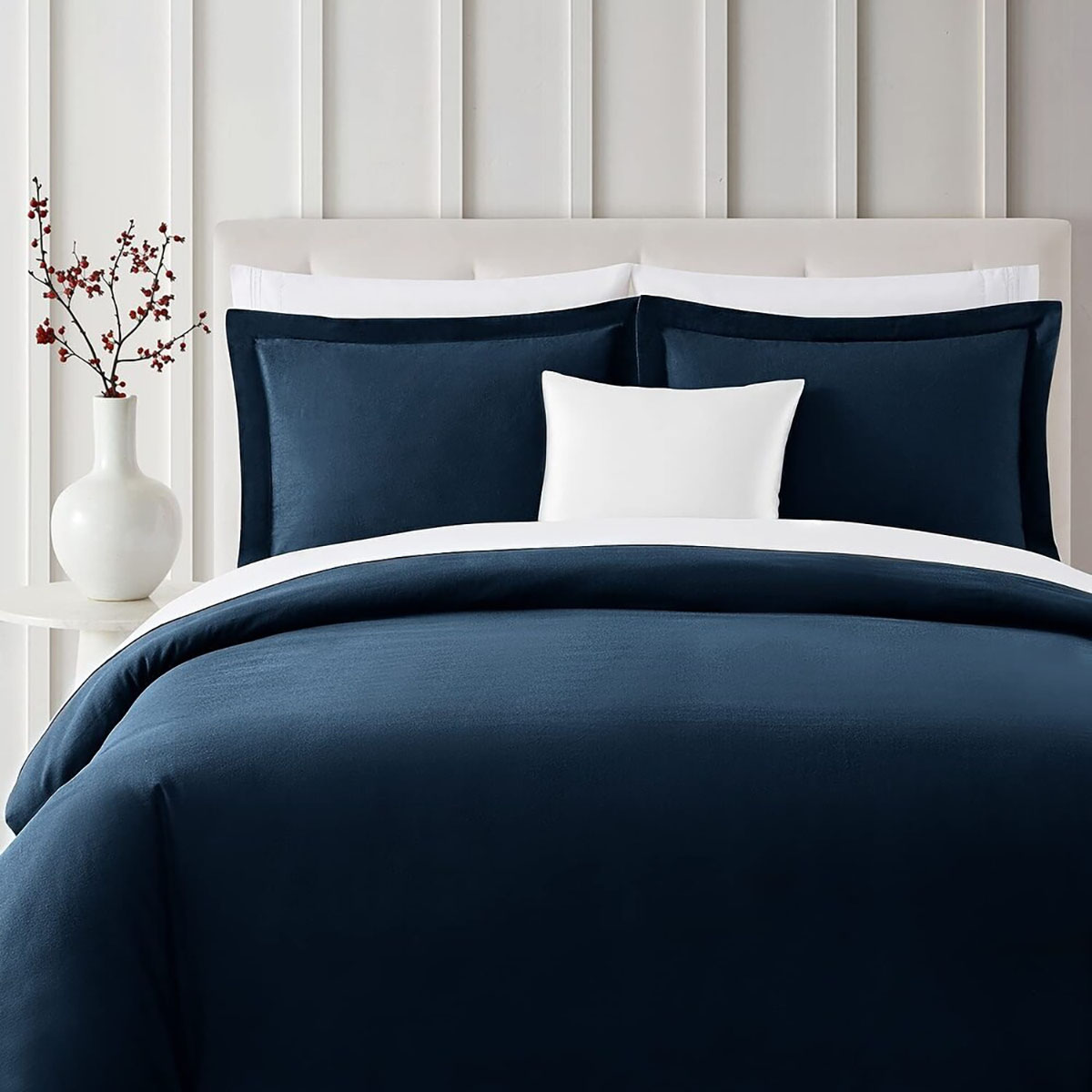 Bibb Home® 3-Piece Flannel Duvet Cover Set - Bibb Home 3-Piece Flannel Duvet Cover Set, Twin - Navy