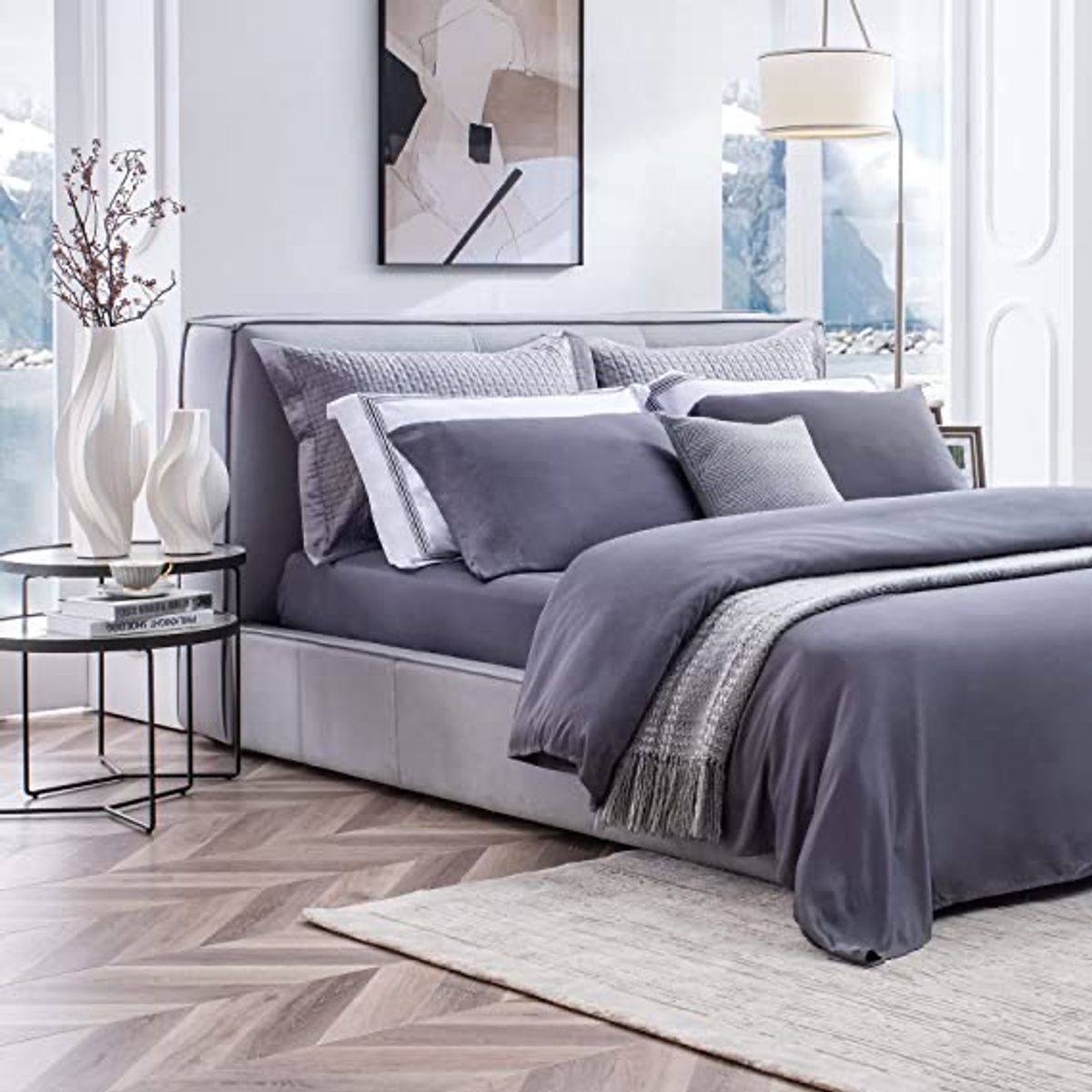 5-Piece 100% Luxury Bamboo Bedding Sheets - Grey King