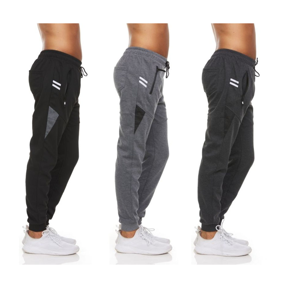 Men's Moisture-Wicking Jogger Pants with Zipper Pockets (3-Pack) - Set 3- Large