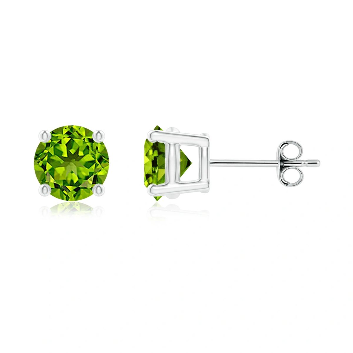 925 Sterling Silver Round/Oval Peridot Stud Earrings (1-Pair) - Round Peridot