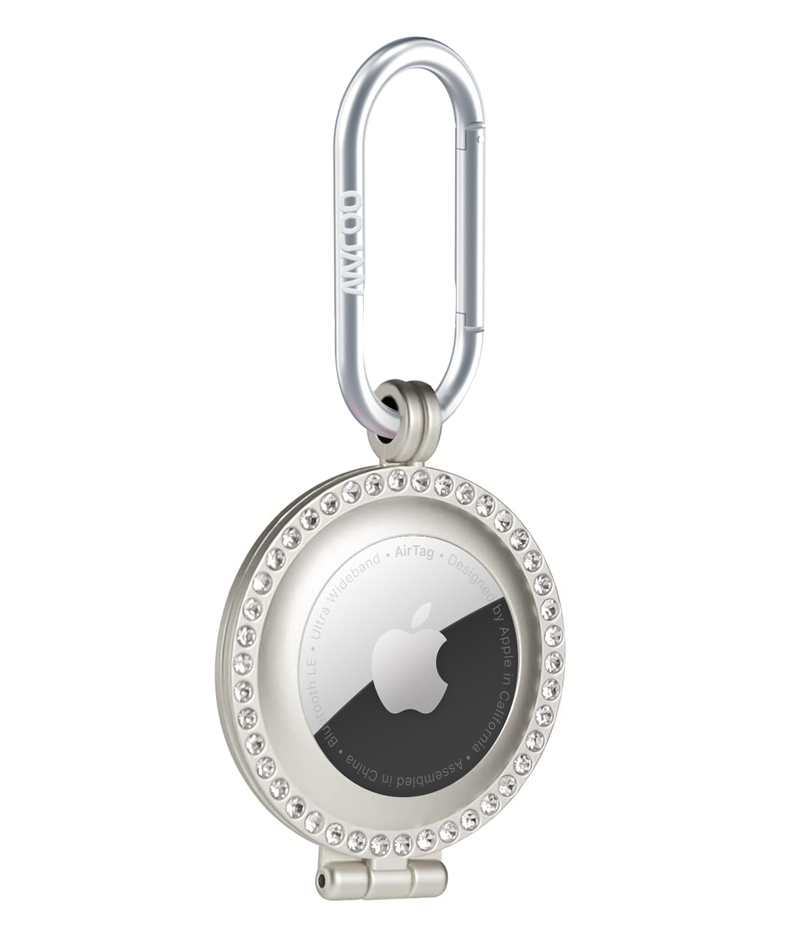 Silicone, Rhinestone, or Leather Case for Apple AirTag - Studded Rhinestone Airtag Case - Silver