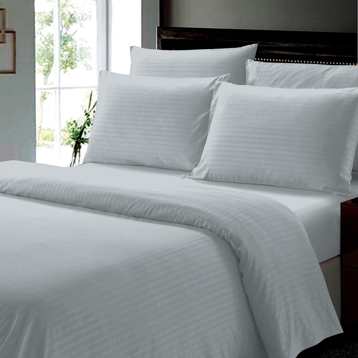 6-Piece Stripe Microfiber Sheet Set - Full - Gray