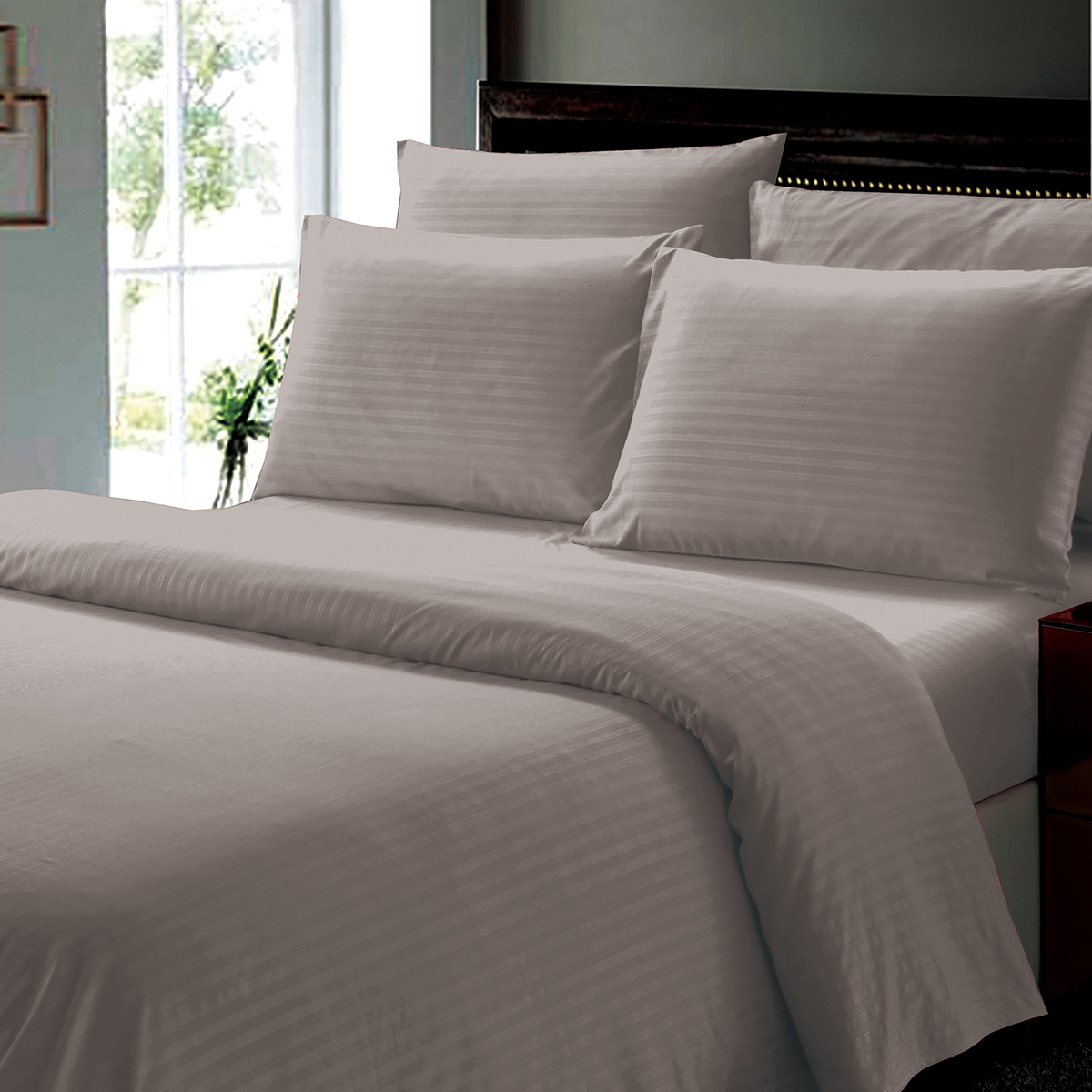 6-Piece Stripe Microfiber Sheet Set - Full - Charcoal