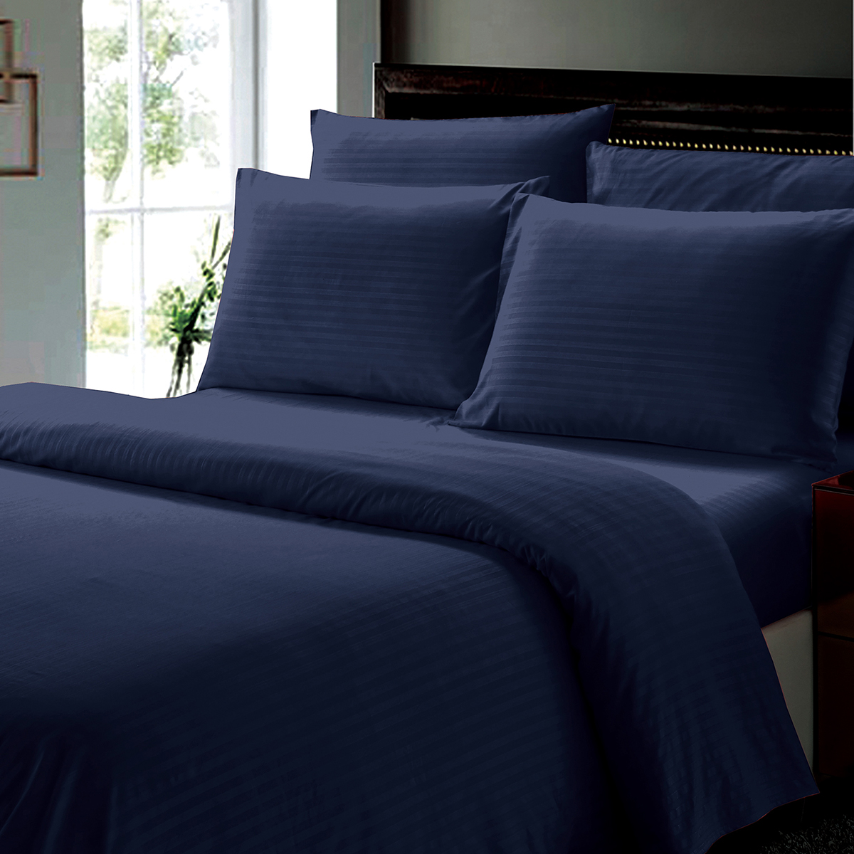 6-Piece Stripe Microfiber Sheet Set - KING - NAVY