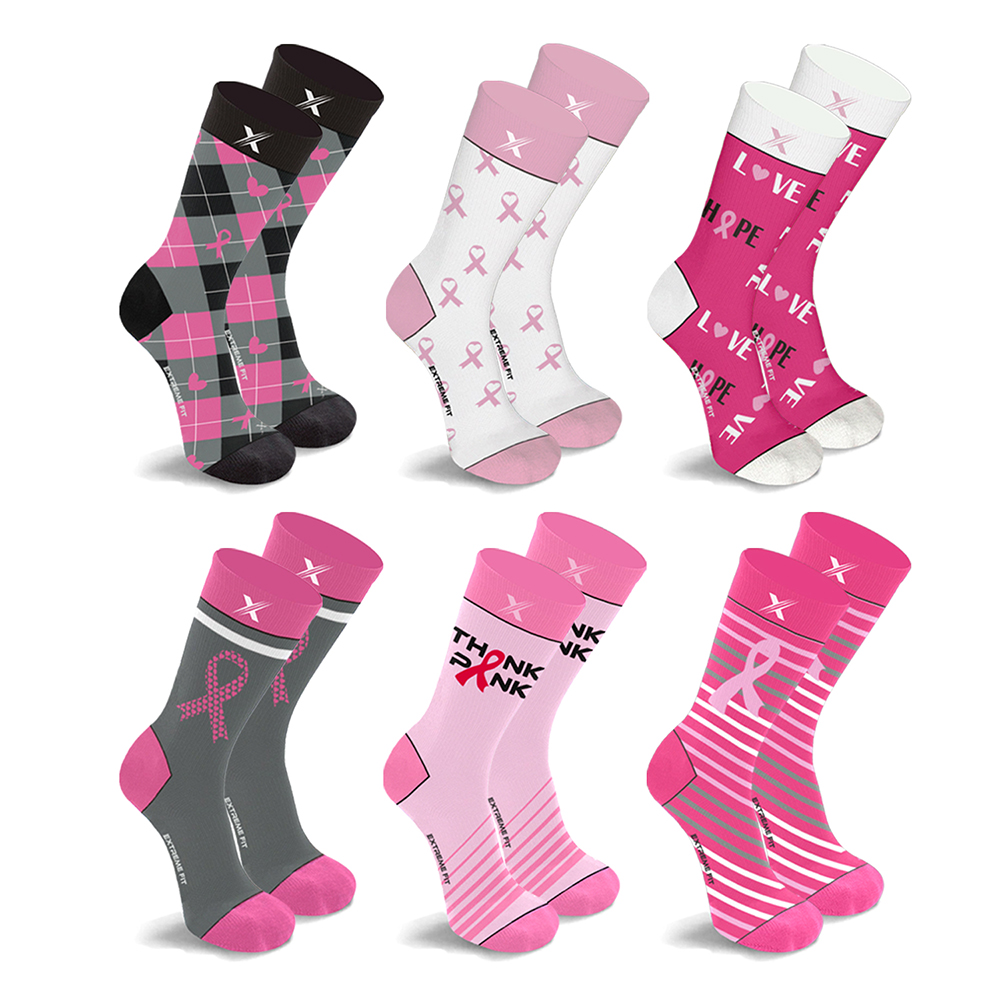 Breast Cancer Awareness Compression Socks (6-Pair) - Crew - S/M