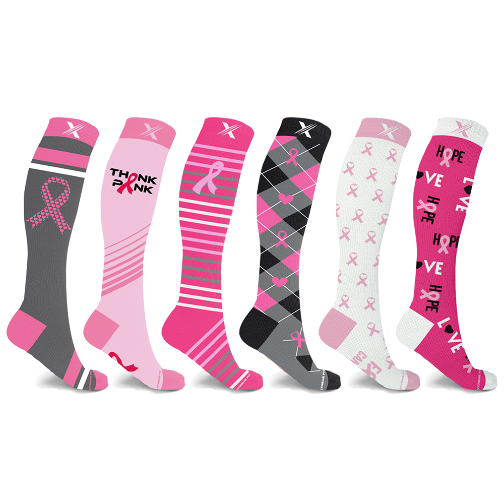 Breast Cancer Awareness Compression Socks (6-Pair) - Knee - S/M