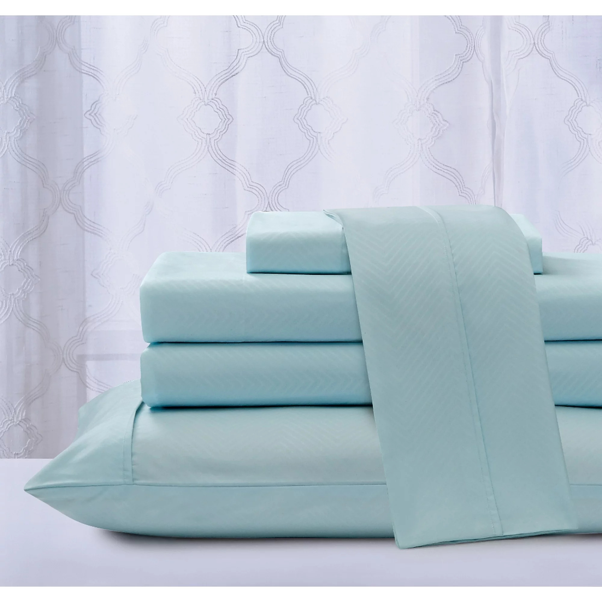 4-Piece Chevron Embossed Microfiber Sheet Set by Kathy Ireland&reg; - Kathy Ireland Chevron Embossed Microfiber 4 Piece Sheet Set, Full - Aqua