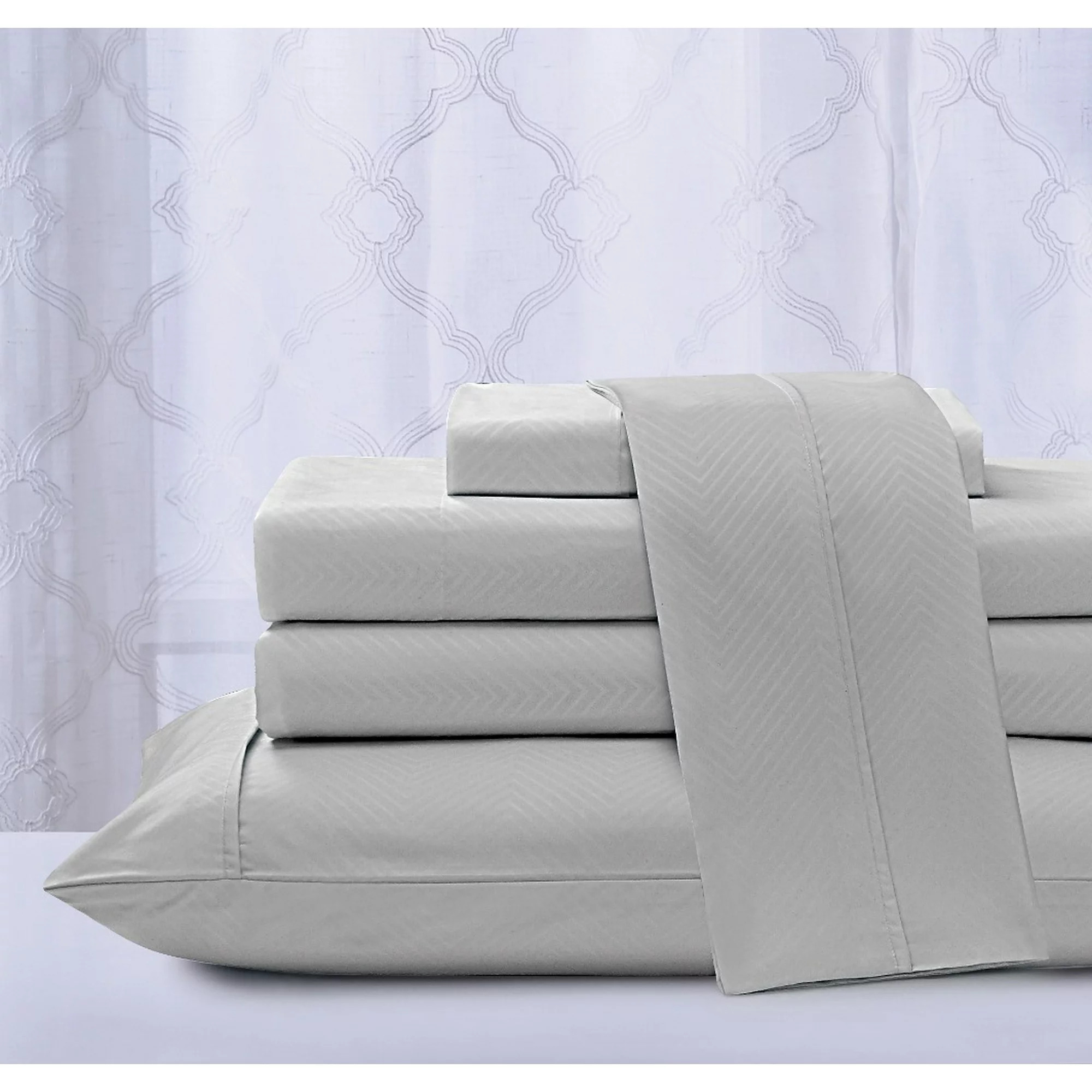 4-Piece Chevron Embossed Microfiber Sheet Set by Kathy Ireland&reg; - Kathy Ireland Chevron Embossed Microfiber 4 Piece Sheet Set, Queen - Silver