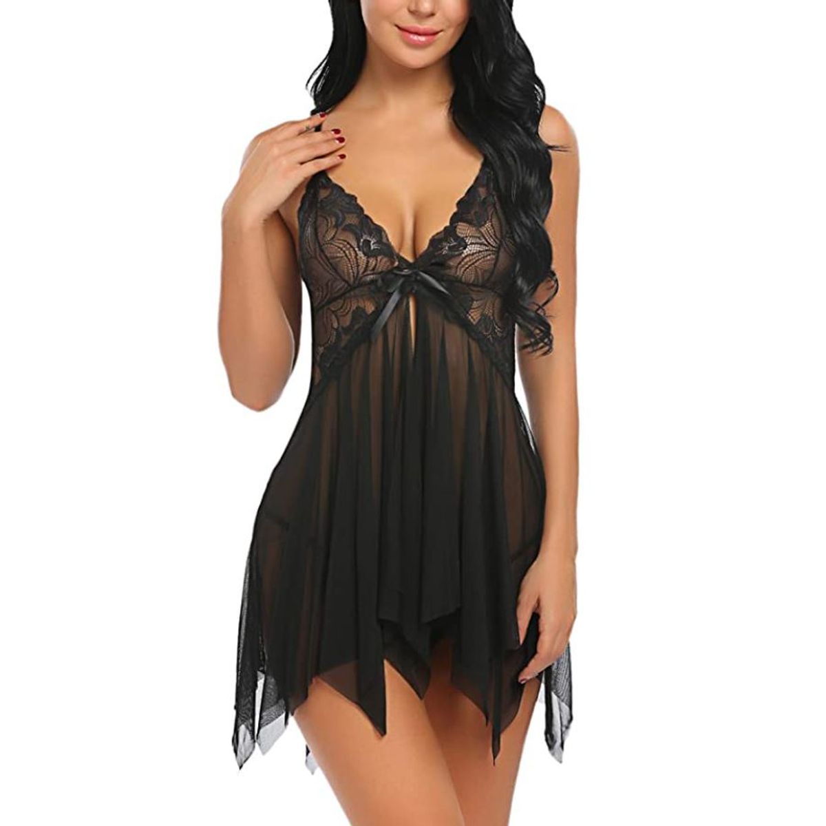 Women's Lace Babydoll Lingerie Sleepwear - Black / Small