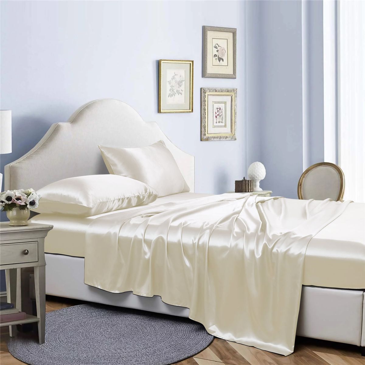 Bibb Home® Silky Satin 4-Piece Sheet Sets - 4 Piece satin sheet set, Ivory - King