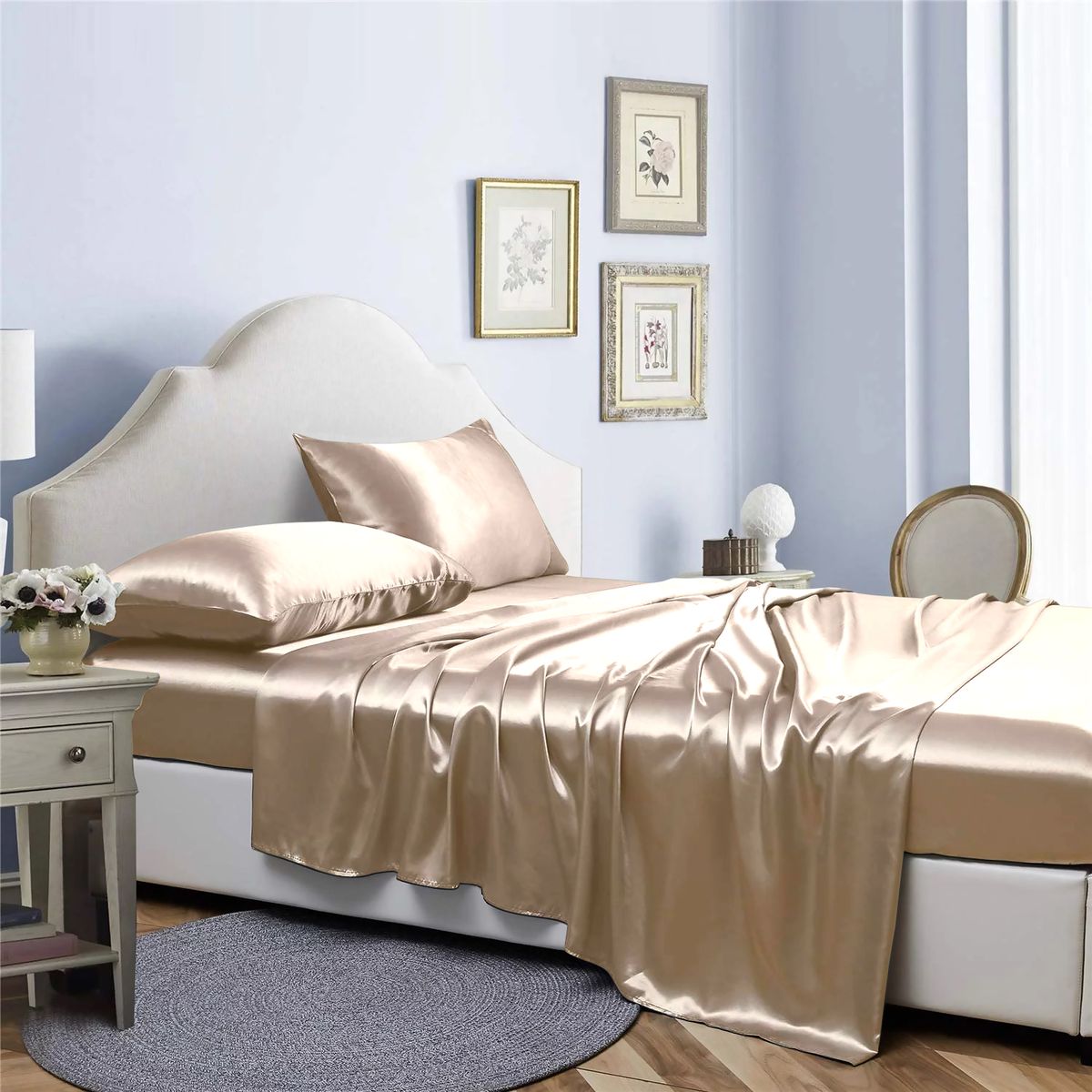 Bibb Home® Silky Satin 4-Piece Sheet Sets - 4 Piece satin sheet set, Taupe - Queen
