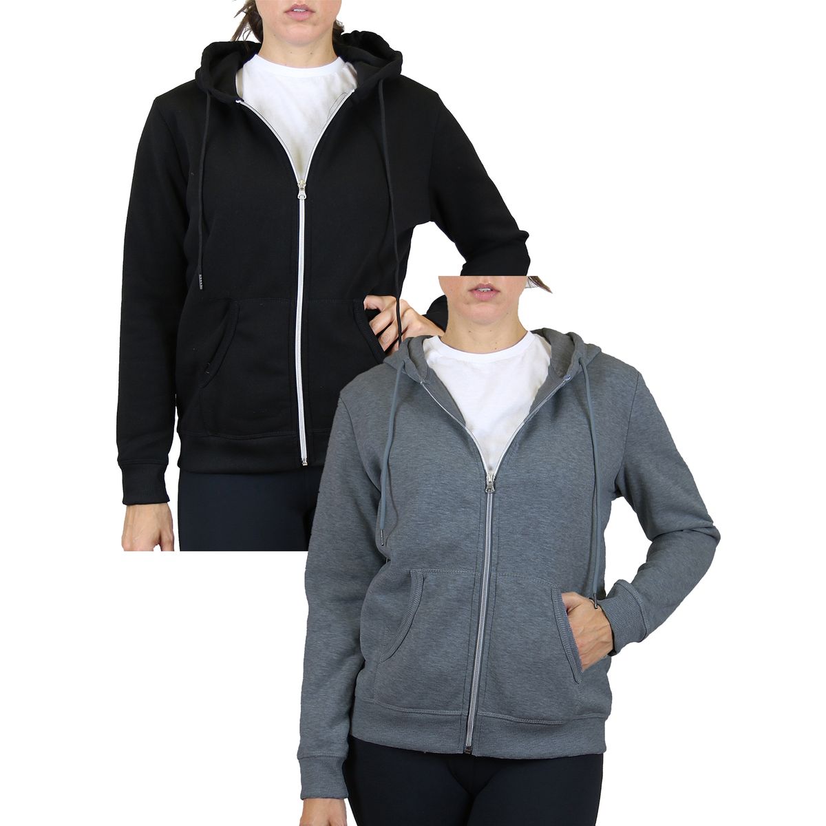 Women's Fleece-Lined Zip-up Hoodie (2-Pack) - WFH-1500 - BK-CH / M