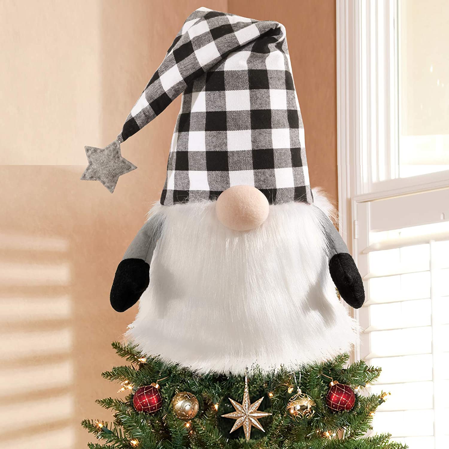 Gnome Christmas Tree Topper Decoration (2-Pack) - Grey+Grey