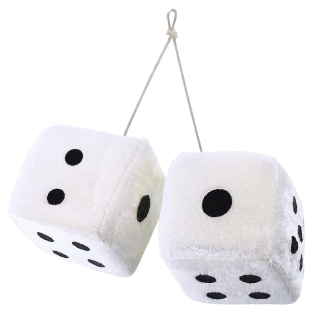 Zone Tech® Plush Fuzzy Dice For Rear View Mirror - White and Black Mirror Fuzzy Dice