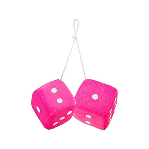 Zone Tech&reg; Plush Fuzzy Dice for Rear View Mirror - Pink Dice
