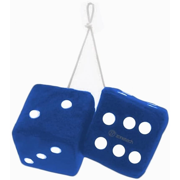 Zone Tech® Plush Fuzzy Dice for Rear View Mirror - Blue Dice
