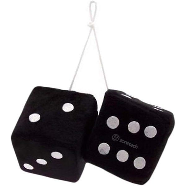 Zone Tech&reg; Plush Fuzzy Dice For Rear View Mirror - Black Dice