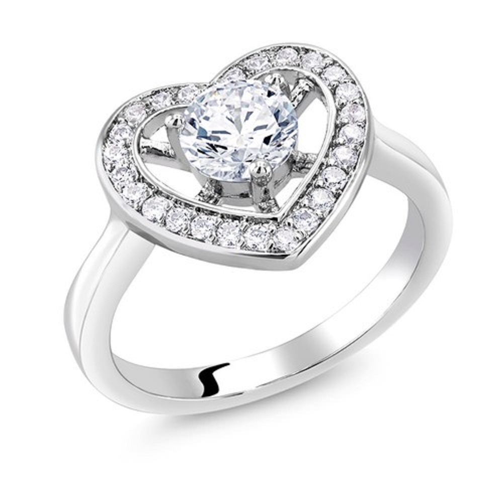 Women's Crystal or Cubic Zirconia Rings - Ladies Cubic Zirconia Heart Ring-6