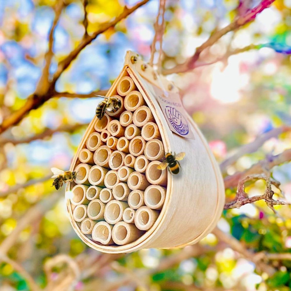 Handmade Wooden Pollinating Houses for Bees, Butterflies, and Birds - Bee House