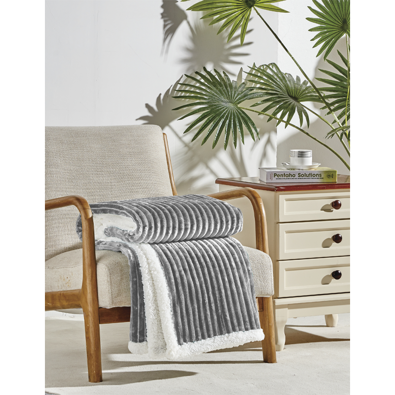 Sheradian Reversible Corduroy-Pattern Sherpa Throw Blanket - Gray