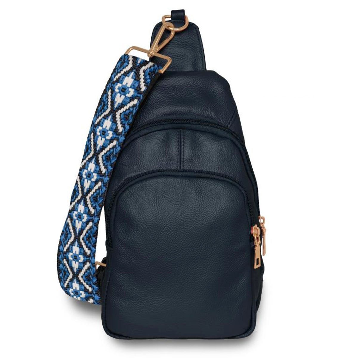 Women's Real Leather Sling Bag with Printed Strap - Red
